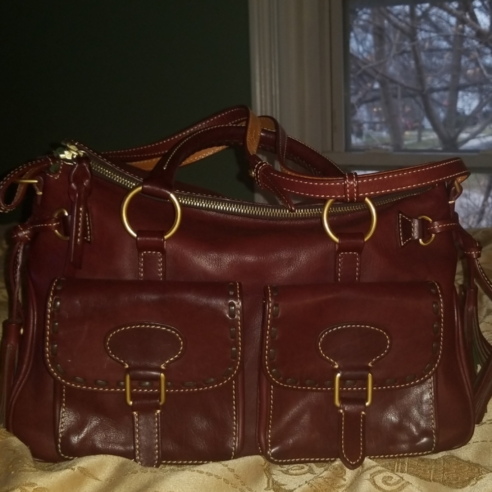 Dooney and Bourke double pocket satchel in crimson